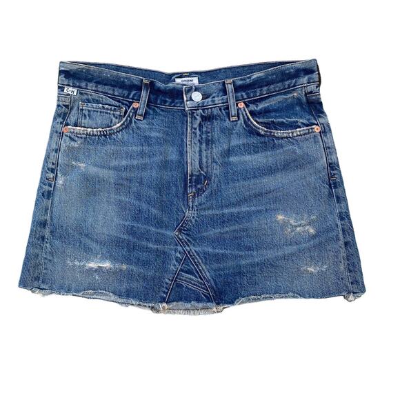 New Citizens Of Humanity Cutoff Hem Green Point Jean Denim Mini Skirt Size 27 - Picture 5 of 13